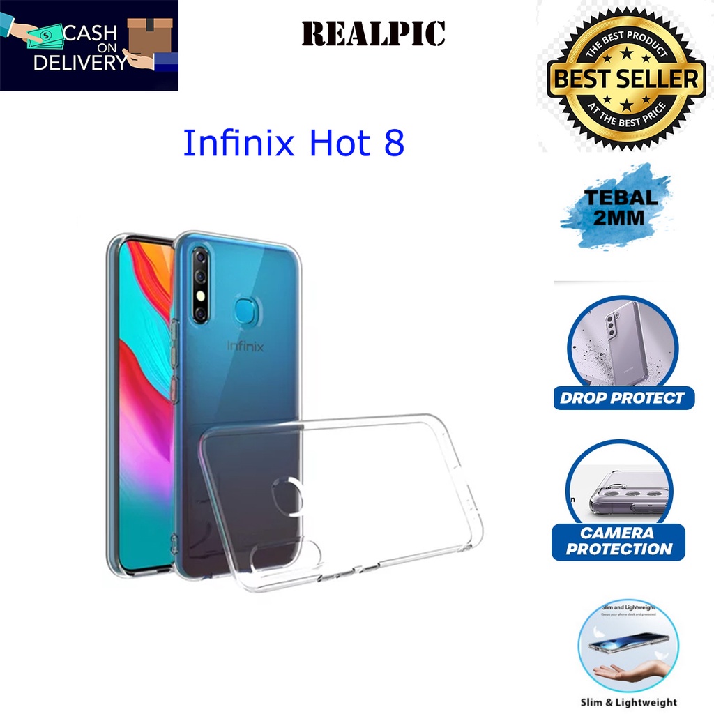 Case Infinix Hot 8 Casing Clear HD KETEBALAN 2MM BENING TRANSPARAN TPU Premium Softcase