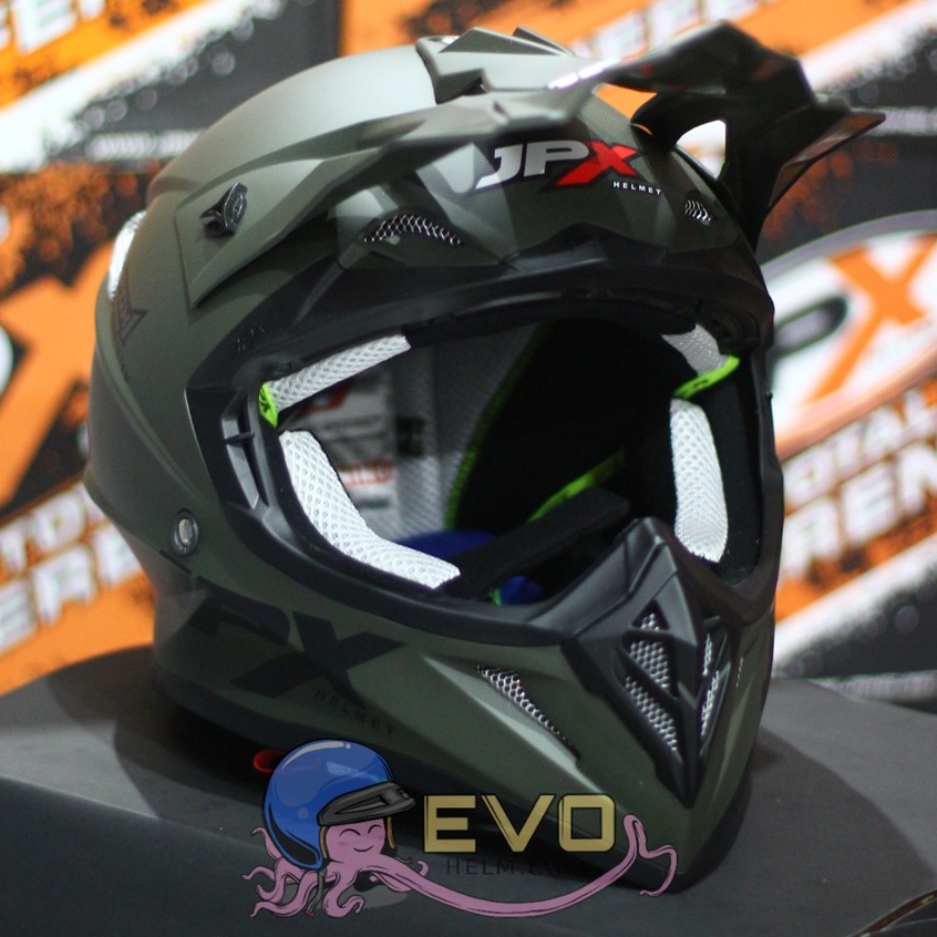 HELM JPX CROSS_SOLID - ARMY GREEN DOFF / BLACK + GOOGLE SNAIL (ONGKIR 2 KG) HELM JPX FOX1 PAKET GANTENG JPX ARMY DOFF JPX PAKET GOOGLE SNAIL HELM JPX TERBARU