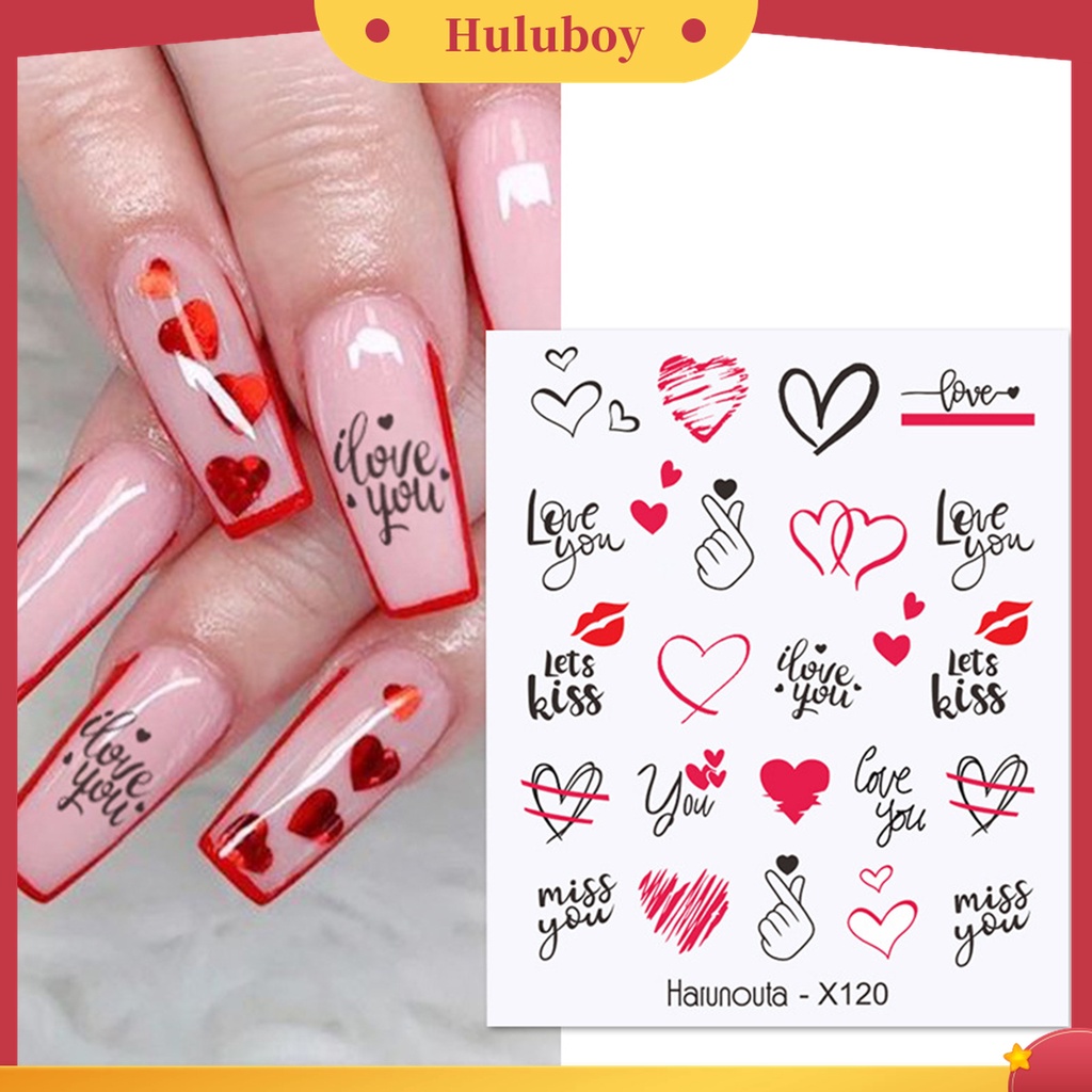 Huluboy Huluboy♡ Stiker Kuku 3D Motif Daun Bunga Hati Untuk Wanita