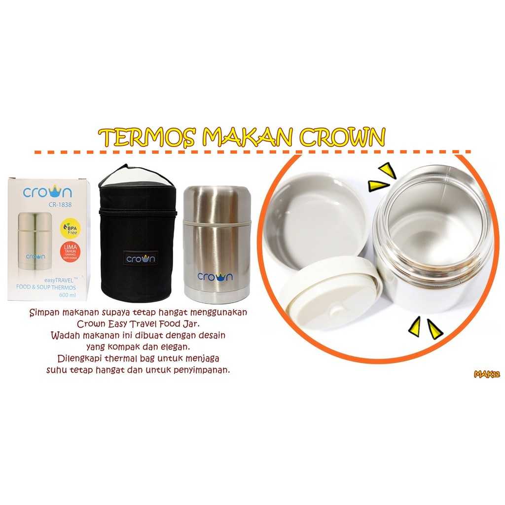 MAK12 TERMOS MAKAN CROWN EASY TRAVEL FOOD JAR 600 ML BPA FREE