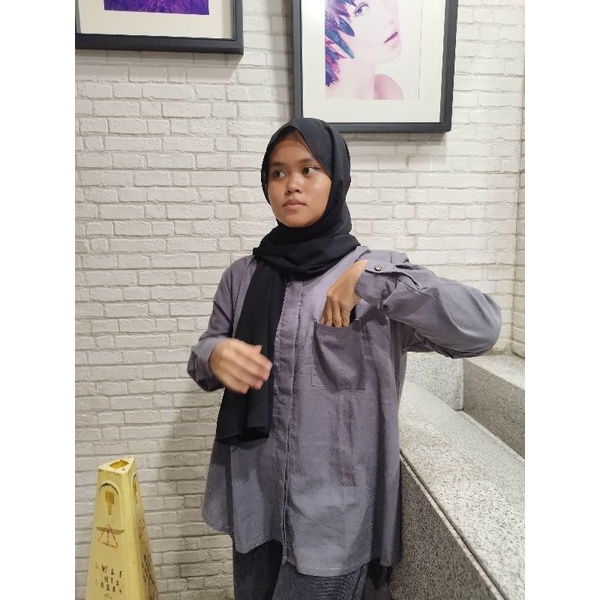 Zaja - Baju Kemeja Cewek Oversize Linen Crinckle Atasan Muslim Perempuan Polos Simple Baju Kemeja Kerja &amp; Harian Perempuan Pakaian Kemeja Cewek Kasual