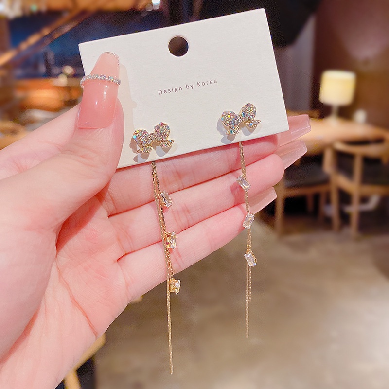 Anting Rumbai Panjang Desain Pita Bahan 925 Silver Needle