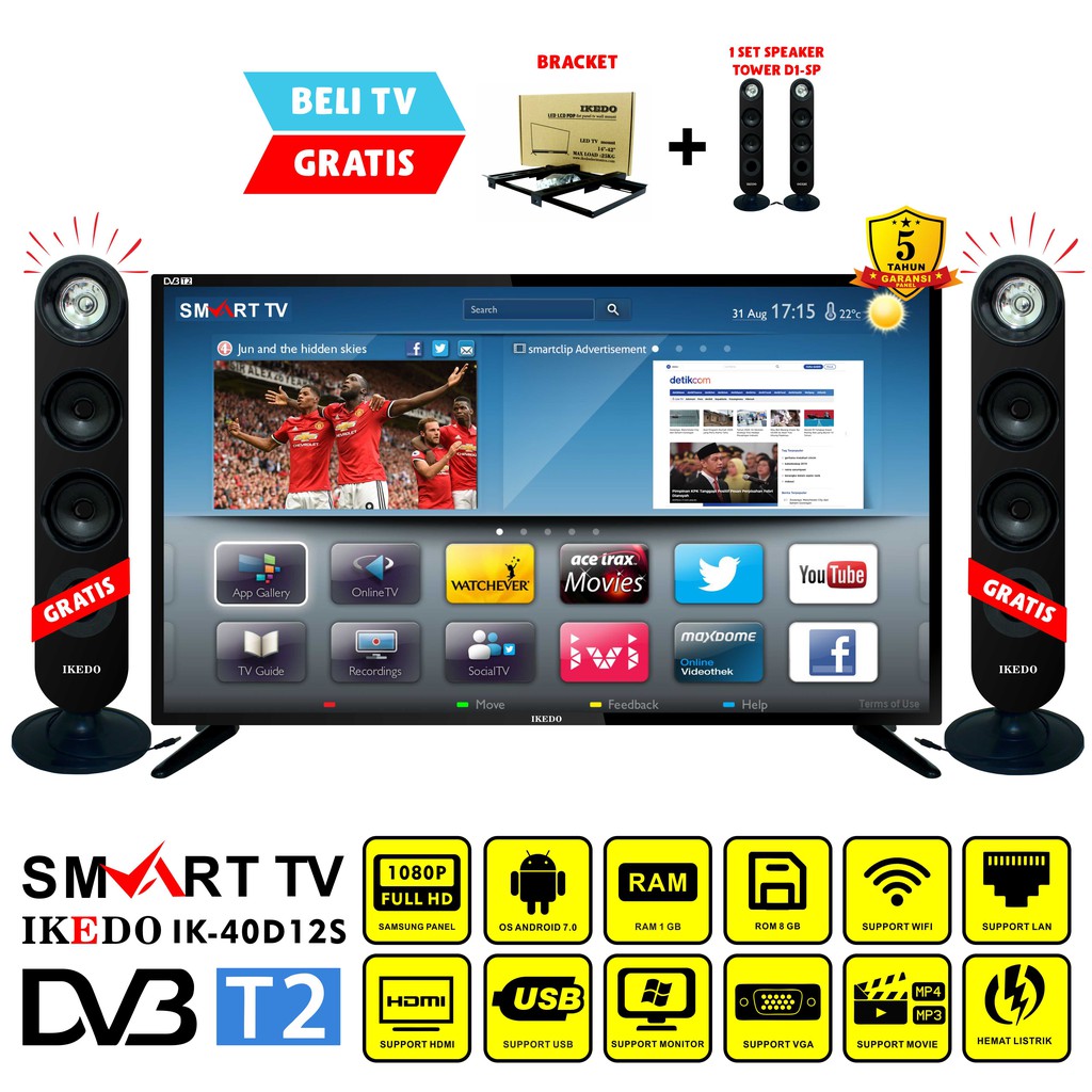 TV LED SMART 40 INCH IKEDO ANDROID TV IK-40D12S FULL HD DISPLAY MURAH TERBARU