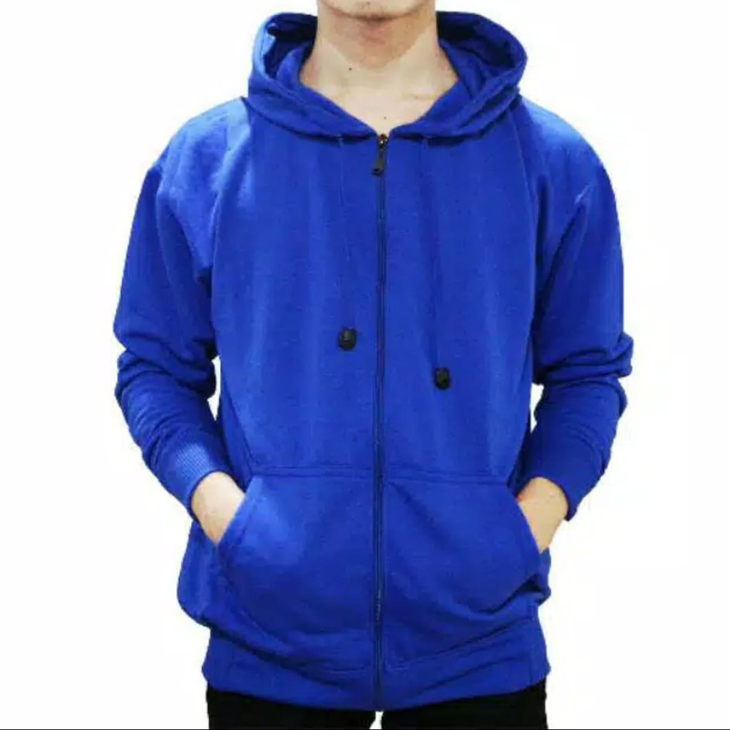 JAKET HOODIE UNISEX ( PRIA WANITA) ZIPER BIRU BENHUR