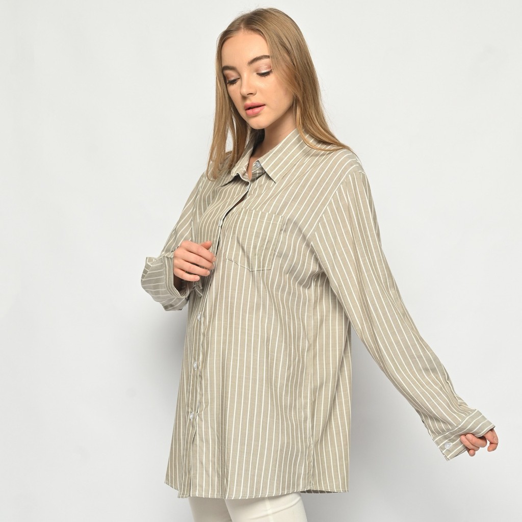 Monellina 06277 Kemeja Oversize Wanita Lengan Panjang Garis-1