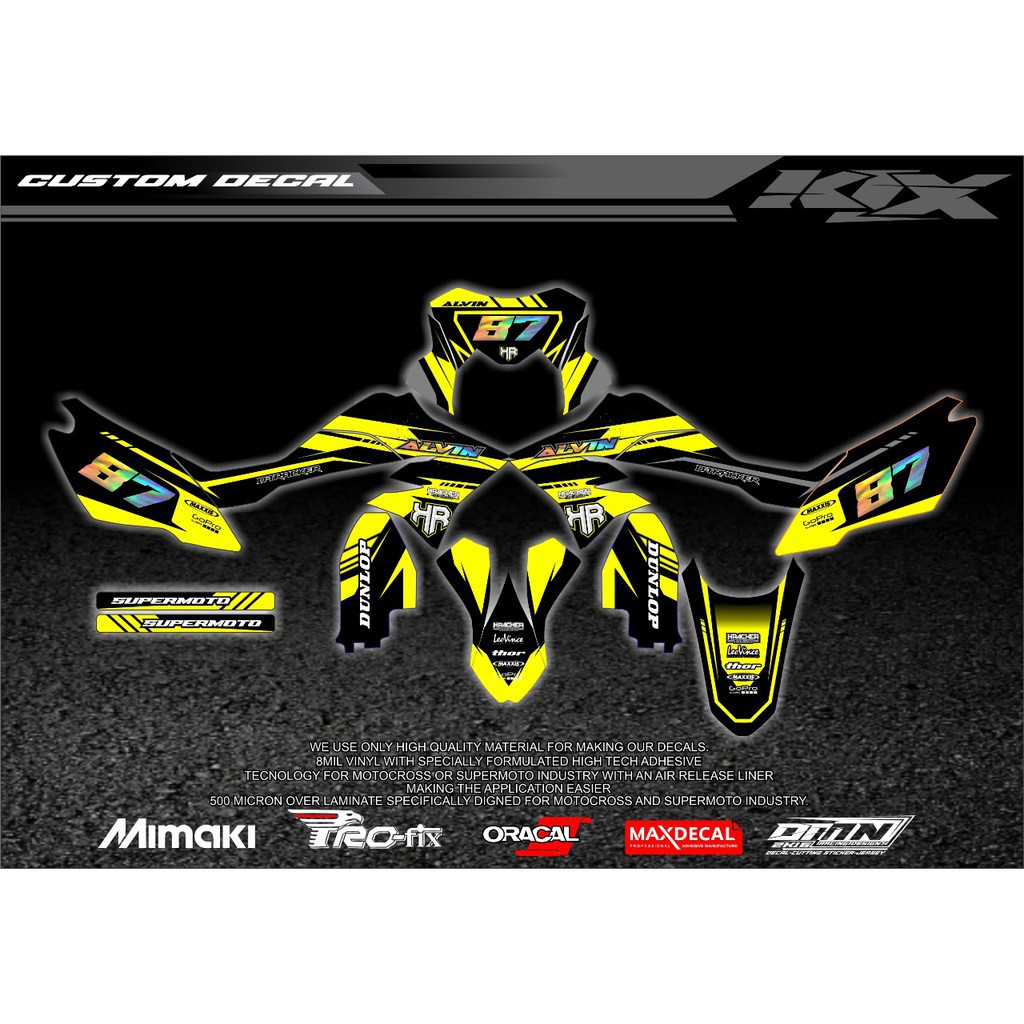Decal klx D-tracker warna kuning hitam dengan combinasi hologram