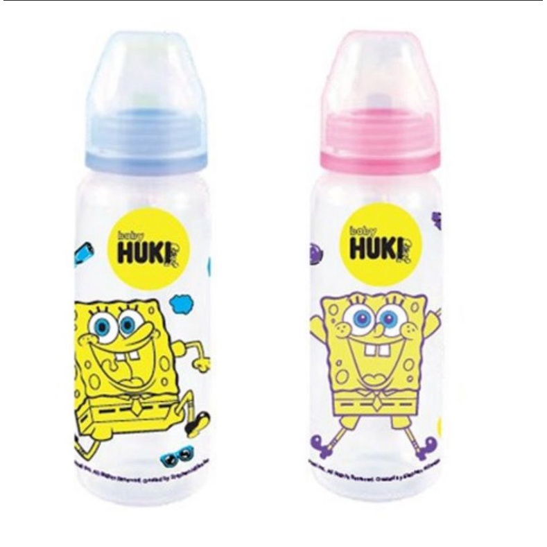 Botol susu bayi Huki PP BP 240 ml karakter dot gepeng bpa free spongebob #332 #334