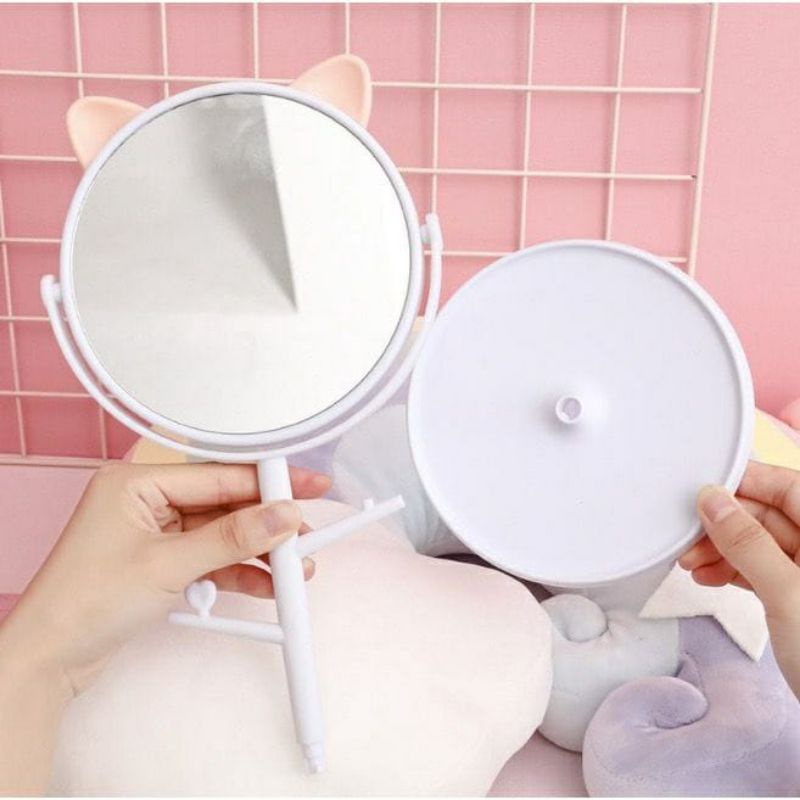 Kaca Make Up Bulat / Cermin Motif Telinga Panda , Kucing / Standing Mirror