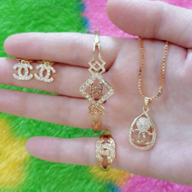 Set tunik chanel lapis emas 22k