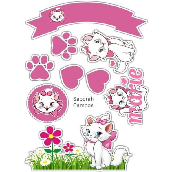 Topper Cake Custom Nama kucing / Marie Cat