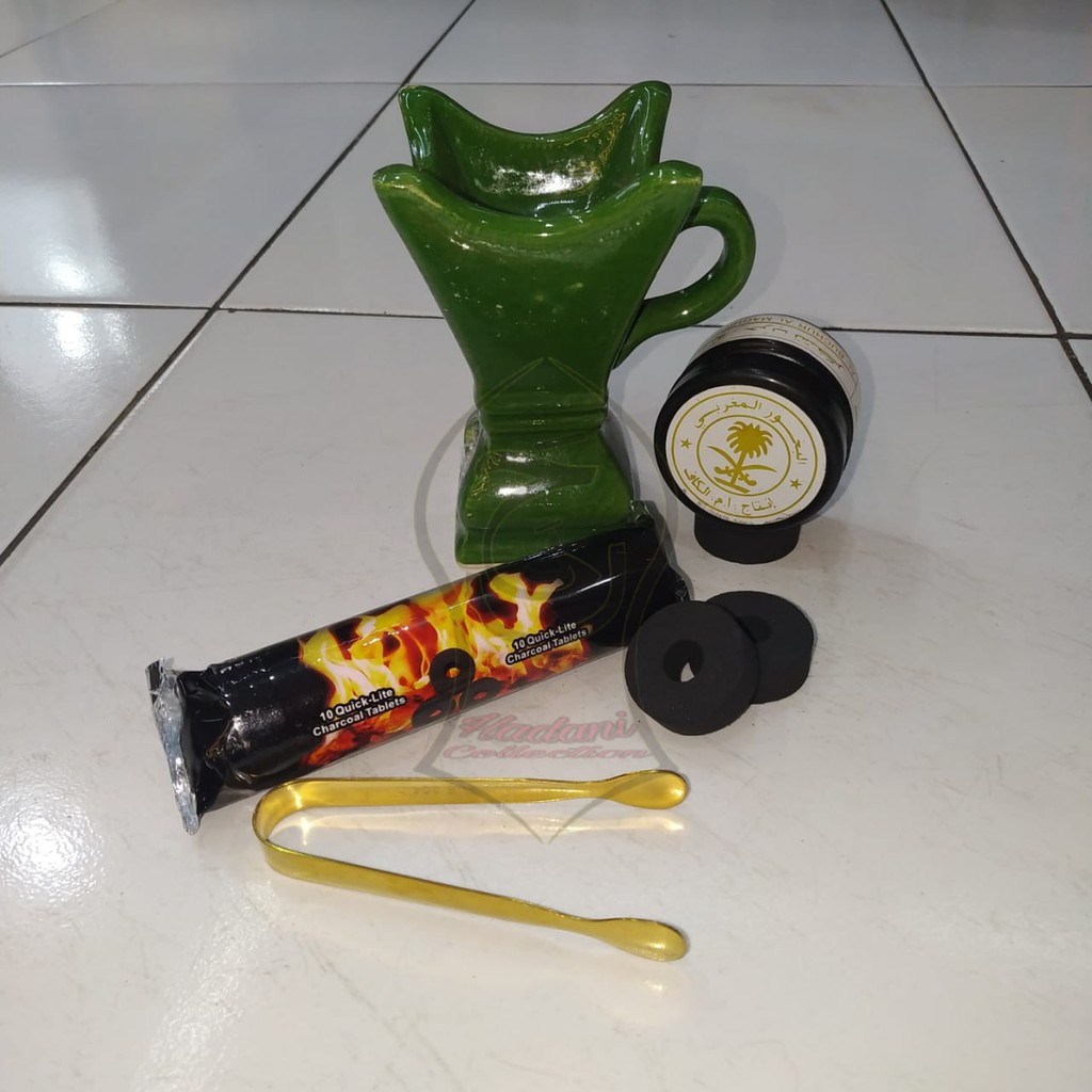 Paket prapen kramik bukhur maghribi arang magic tidak bolong penjepit arang