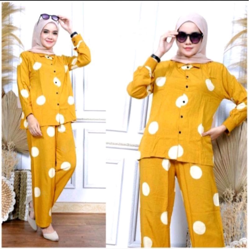 [BISA COD]SETELAN TIEDY LENGAN PANJANG HARGA GROSIR | ONE SET RAYON  MOTIF POLKADOT