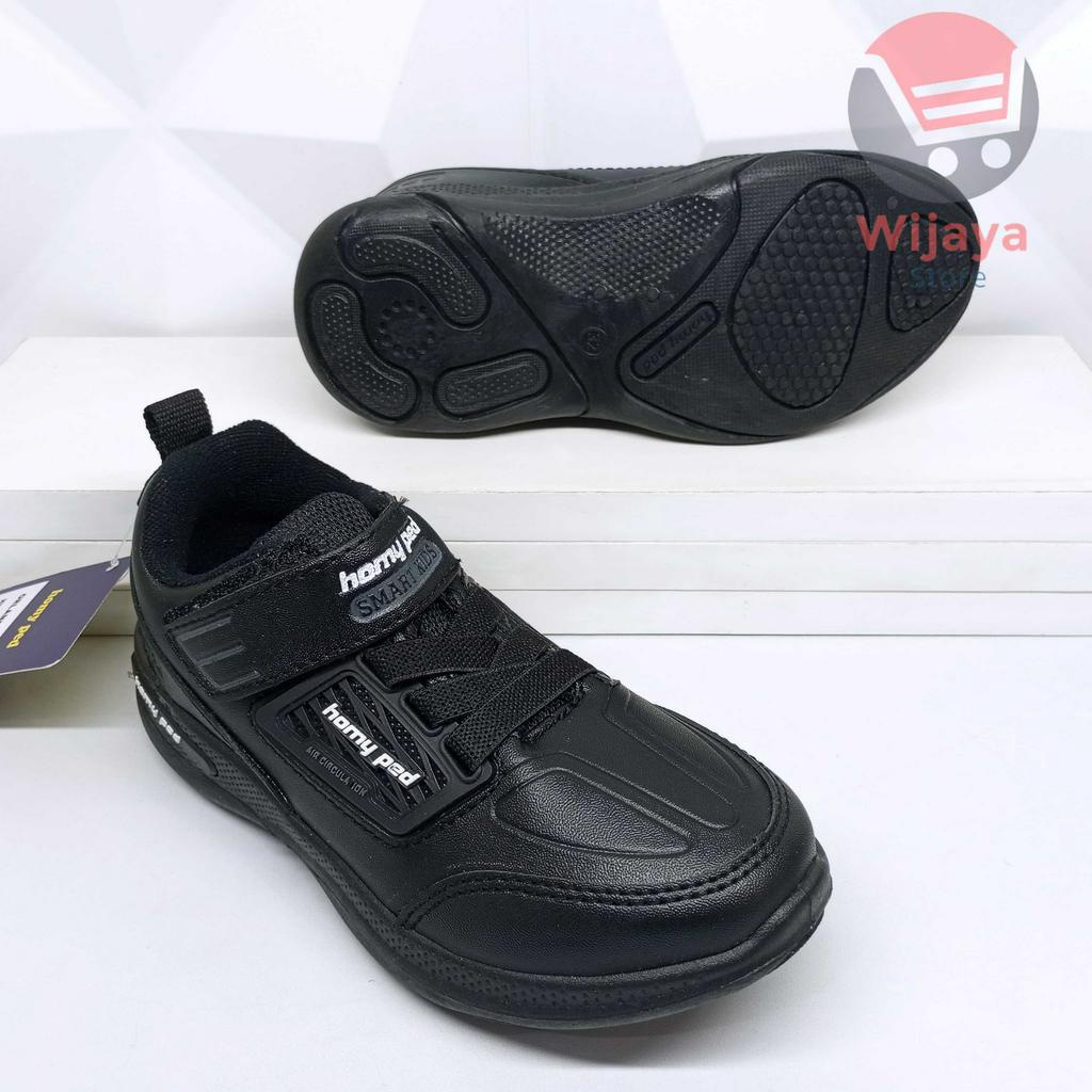 Sepatu Sekolah Anak Homyped 31-38 BTS Original Desain Sneaker Hitam Polos Putih Bahan Kulit Sintetis Perekat Strap Velcro NEW MIND LEGEND ORLANDO