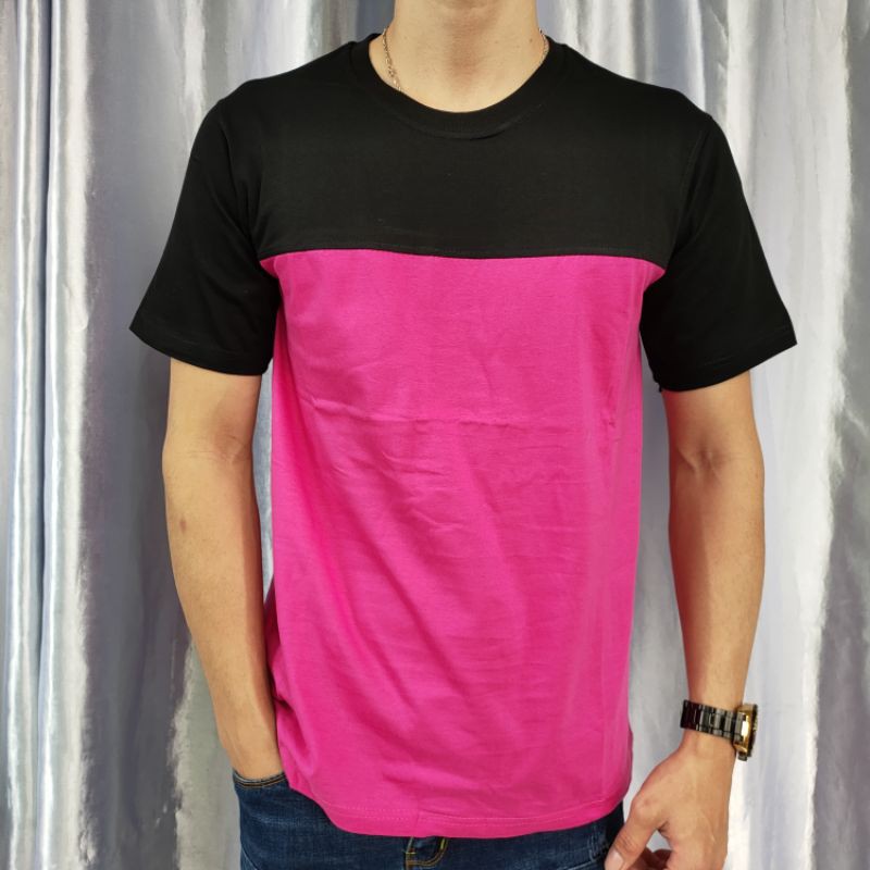 kaos polos reglan Pink-Hitam kombinasi uk 20 22 S M L XL XXL