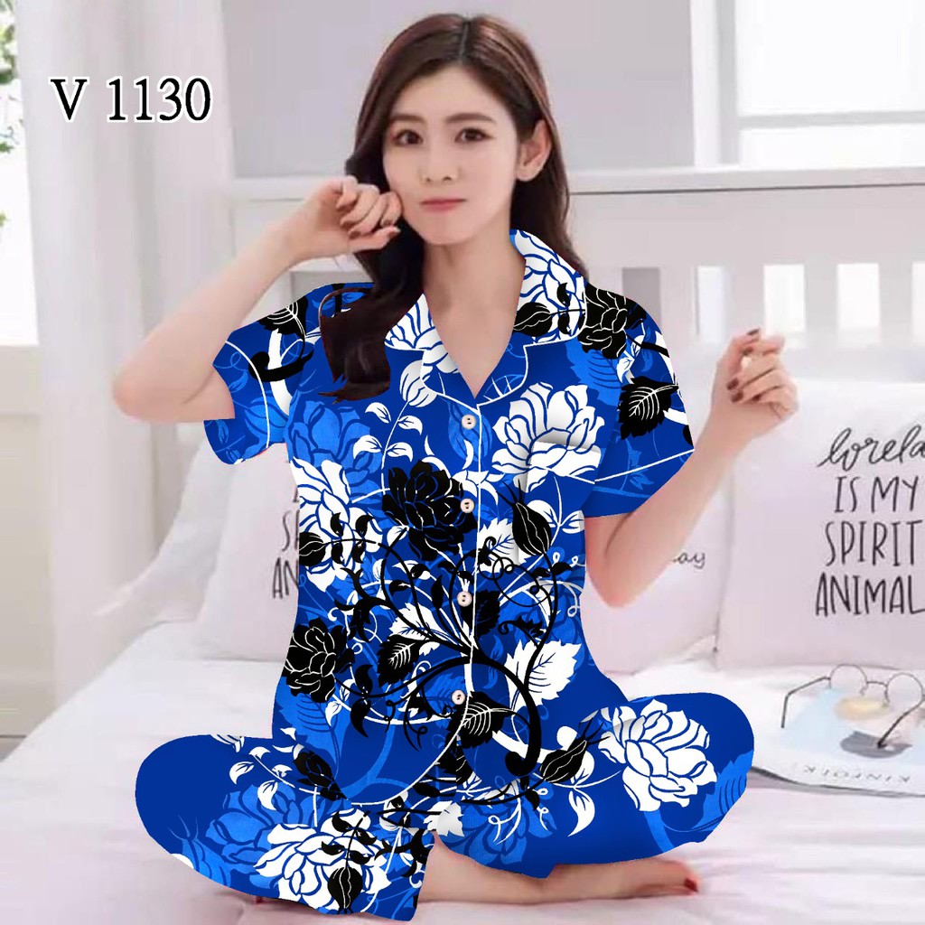 JNV Piyama CP Wanita Motif Karakter Kartun 04 - Baju Tidur Lengan Pendek - Bahan Katun-Manohara Biru