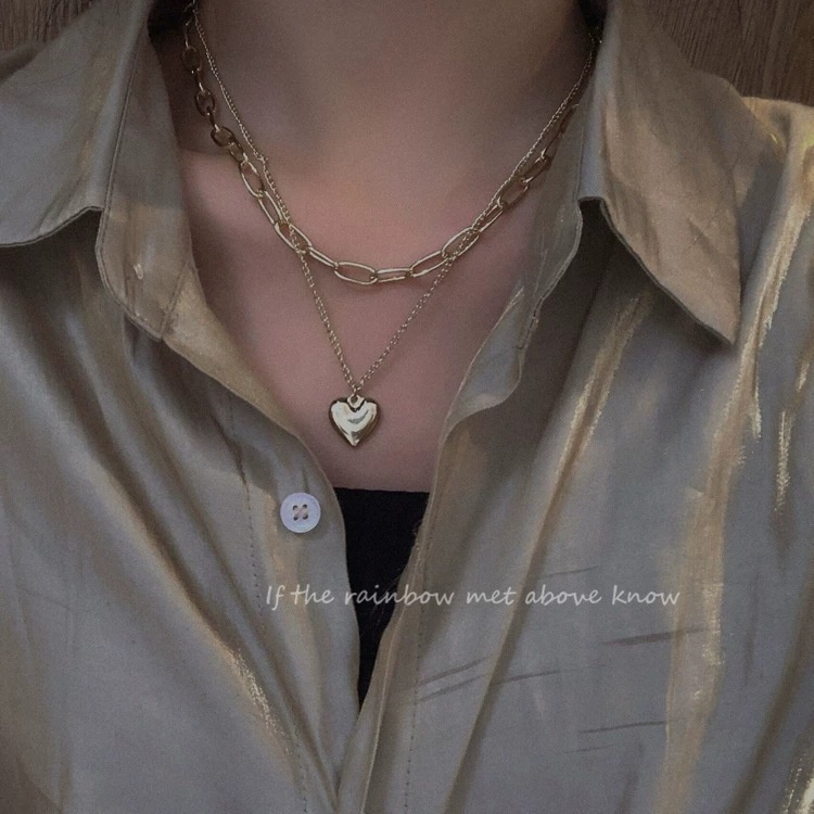 Harajuku Style Retro Love Double Necklace Metal Clavicle Choker Women Jewelry