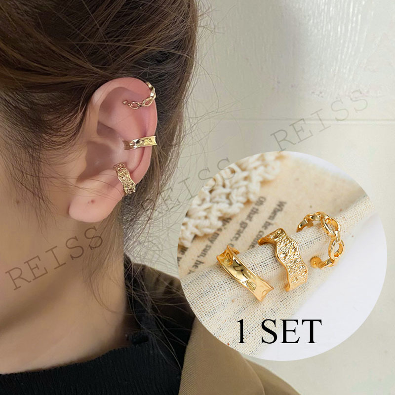 3 PCS 14 k berlapis Emas Anting Tulang Rawan Tanpa Pierce Klip Telinga Busana Sederhana Benang Lingkaran Anting Klip Pada Tulang Rawan