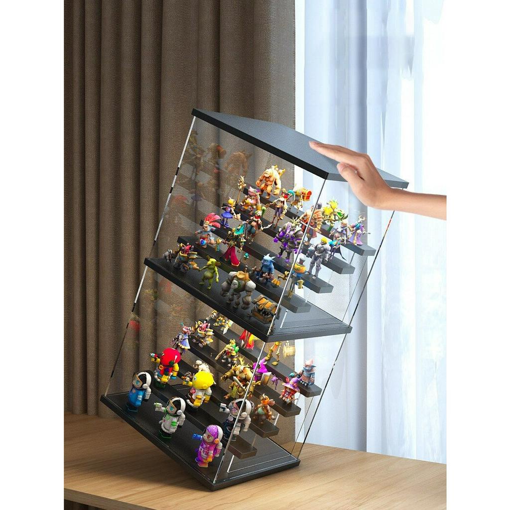 2-5 Susun Akrilik Display Box Dengan Lampu Karakter Kartun Boneka Blind Box Koleksi Lemari Pajangan Anti Debu