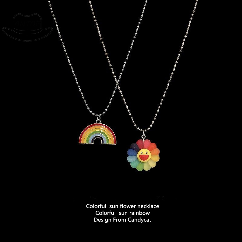 Harajuku Japanese Couple Necklace Rainbow Sun Flower Smiley Retro Pendant ANTOP