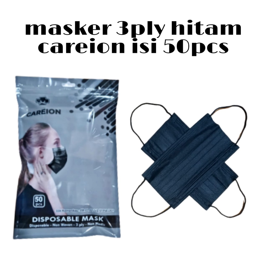 MASKER 3PLY / MASKER 3 PLY / MASKER HITAM - 50