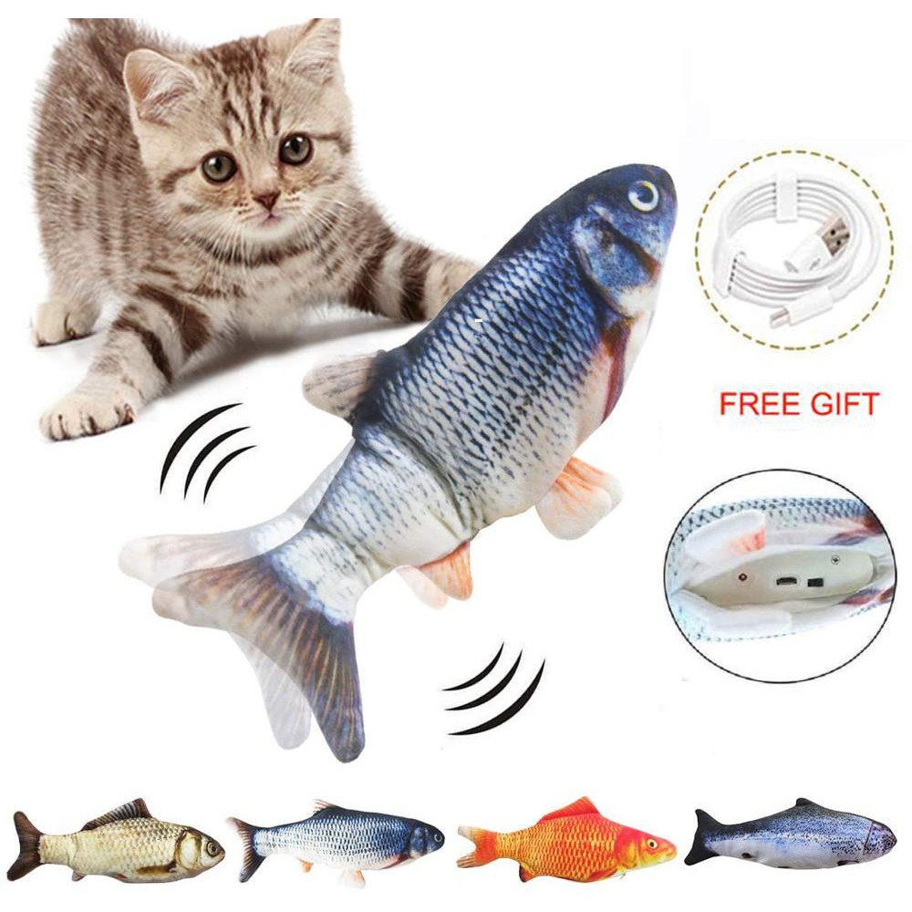 Mainan Boneka Ikan 3D Elektrik Tenaga Baterai / USB Untuk Kucing