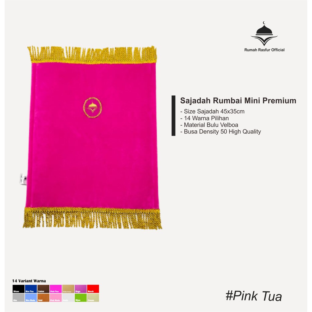 SAJADAH MUKA SIZE S /SAJADAH ANAK BULU RUMBAI BONUS TASBIH-PINK TUA