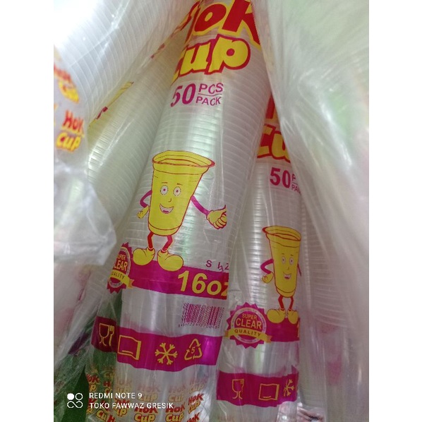 Gelas Plastik 16 oz HOK Bening Isi 50 Pcs Gelas Plastik Pop Ice Gelas Es Plastik