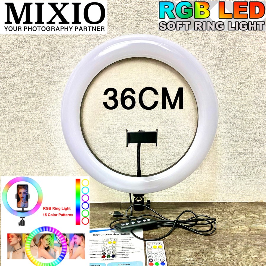 MIXIO Ring Light RGB Rainbow 36CM TRIPOD + 2.1M Ringlight RGB Tik Tok