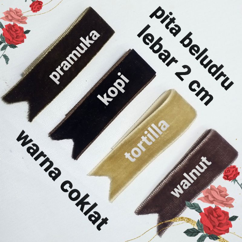 

per meter pita bludru/velvet warna coklat lebar 2 cm