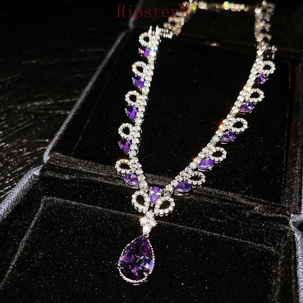 High-End Custom Luxury Micro-Inlaid Diamond Amethyst Pendant Necklace