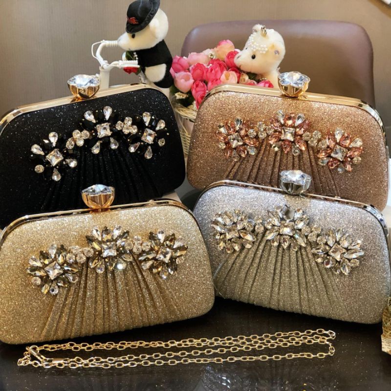 Tas Pesta AMELIA Embellished Crystal Box Clutch