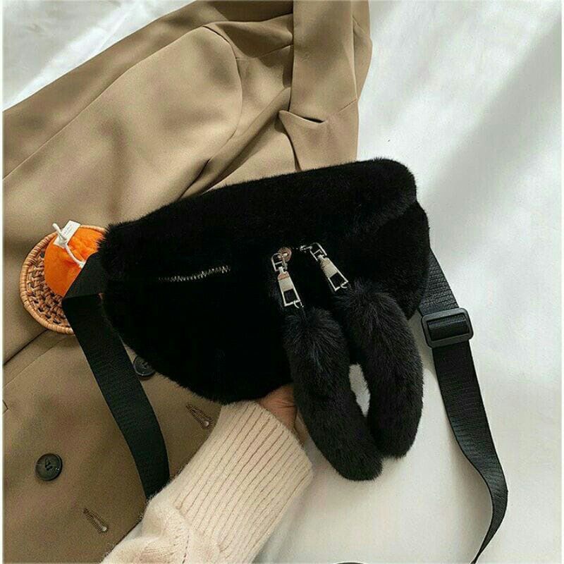 New Waistbag Tas Pinggang Tas Selempang Wanita Bulu Bawah ketek Bucket VINTAGE RABBIT / Tas Bulu Lembut Soft Fluffy