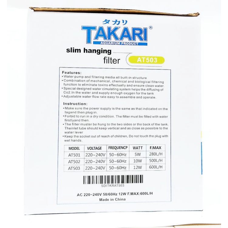 Pompa aquarium slim hanging filter TAKARI AT 503