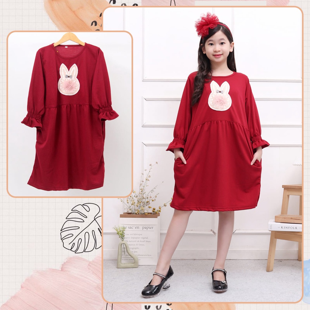 Dress Tunik Anak Perempuan Fashion Korea Lengan Panjang 3-15 Tahun