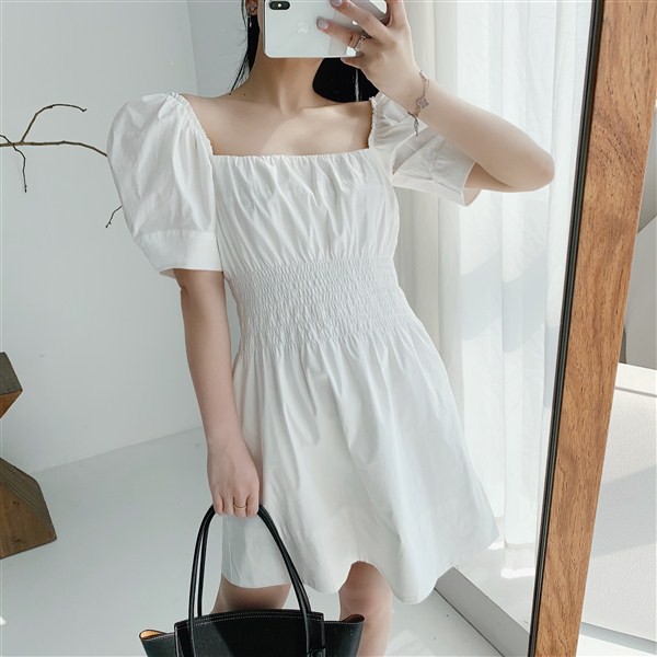 White Low Shoulder Dress  | dress putih pendek selutut sabrina polos wanita