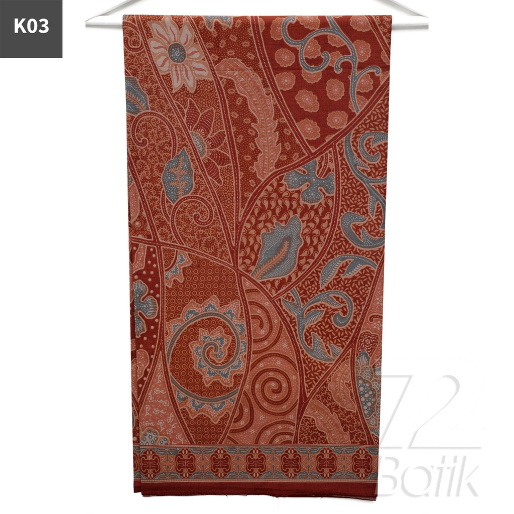 KAIN BATIK PREMIUM Bahan Katun Motif Kembang Bali Warna Merah 721214 Cap 72 Jarik Jarit Samping Kebat Panjang Batik Katun Modern Premium Bahan Seragam Batik Pernikahan Kantor Keluarga Murah Kamen Jadi Batik Bali Lembaran