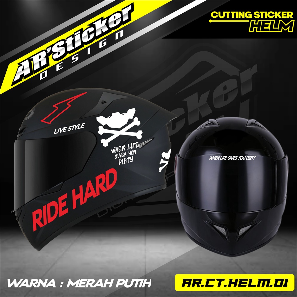 Stiker Helm Ride Hard Set Cutting Full Set Sticker Ride Hard Stiker Helm Fullface Kode AR-01