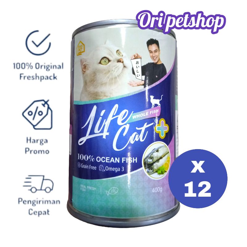 12 pcs - Life Cat Kaleng Plus 400gr Wet Cat Food - Ocean Fish Whole Fish