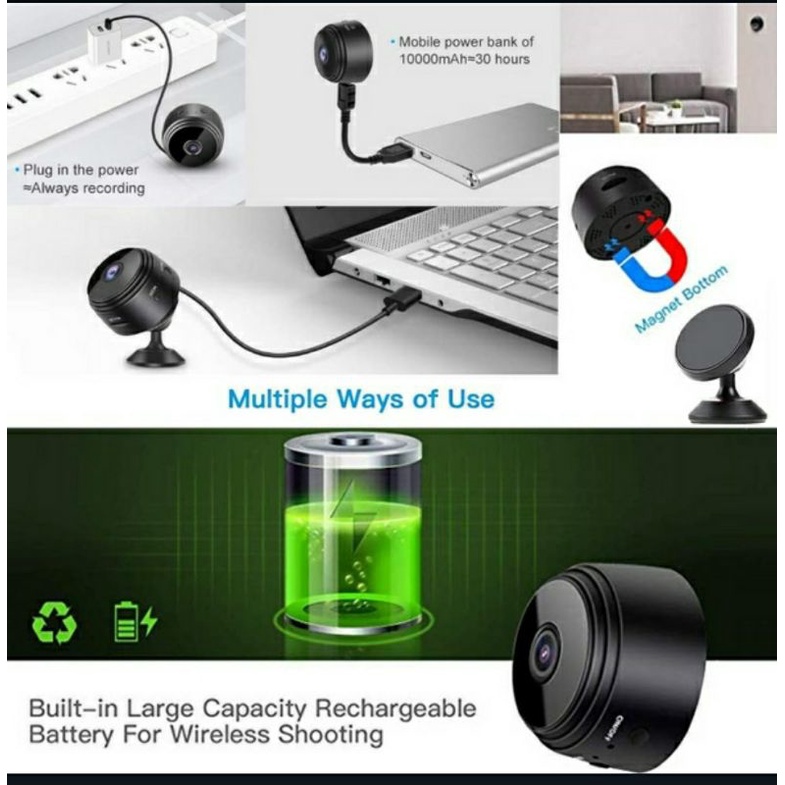 IP Cam A9 Mini Spy WiFi HD 3MP Smart CCTV Wireless Camera Pengintai dan tersembunyi