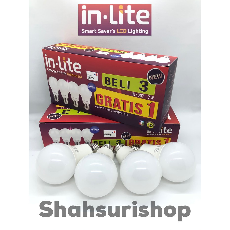 LAMPU LED BULB IN-LITE INLITE INB007 3 GRATIS 1 7W 7 W WATT BERGARANSI