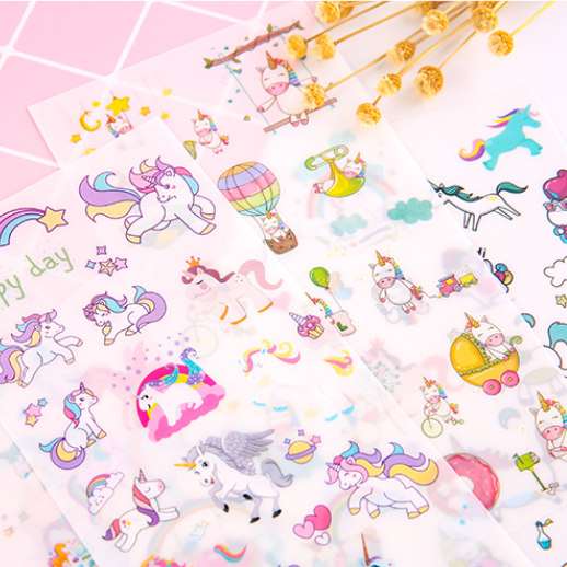 6 Lembar Stiker Motif Kartun Unicorn Lucu Untuk Dekorasi Handbook