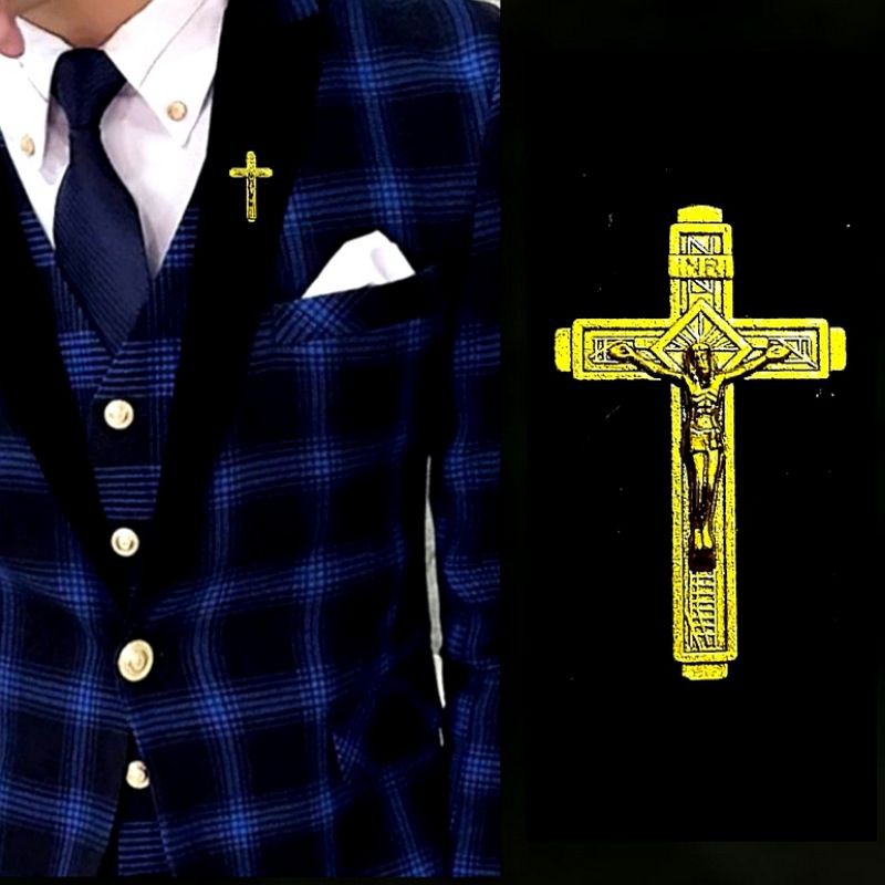 Metal Gold Cross Pin Bros Jas Kameja Tuxedo Salib Mens Pria Classic