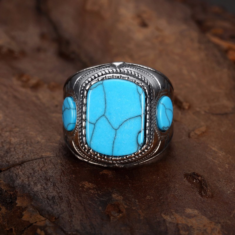 Cincin Turquoise/Pria Fashion Cincin Bohemian/Hadiah Ulang Tahun/Aksesoris Perhiasan