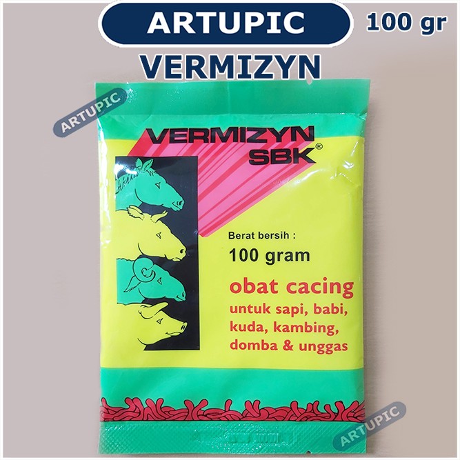 Vermizyn SBK 100 gram Obat Cacing Ternak Hewan Sapi Babi Kambing Domba Kuda Unggas Ayam Larut Air