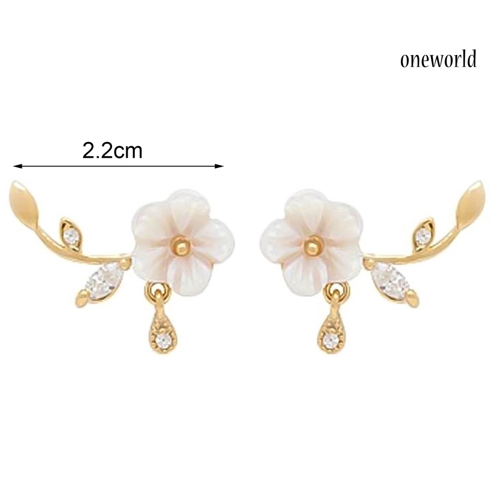 OW@ Earrings Flower Leaves Shape Design Beautiful Alloy Rhinestone Inlaid Ear Stud for Daily Life