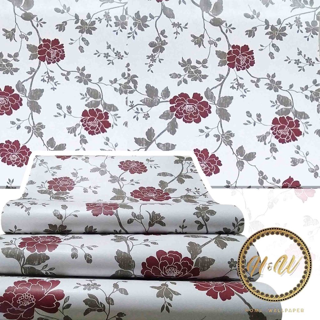 Wallpaper Dinding Kamar Tidur - Wallpaper Dinding Bunga Mawar Merah - Walpaper Stiker Tembok 10M