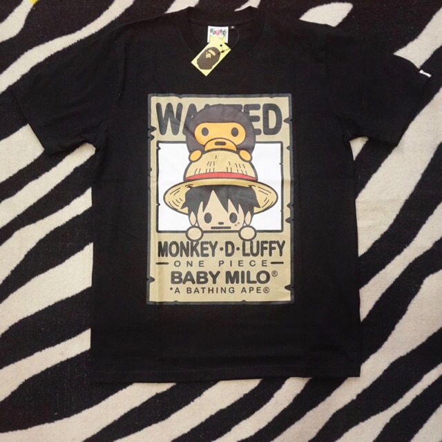 Kaos A Bathing Ape BAPE X One piece Monkey D Luffy Black Hypebeast