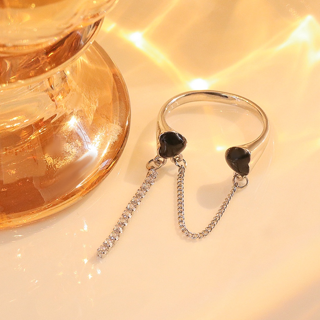 Hu Hu Hu Hu Hu Alat Bantu Pasang Kacamata♡ Cincin Model Terbuka Desain Rantai Rumbai Hias Berlian Imitasi Berkilau Adjustable Untuk Wanita