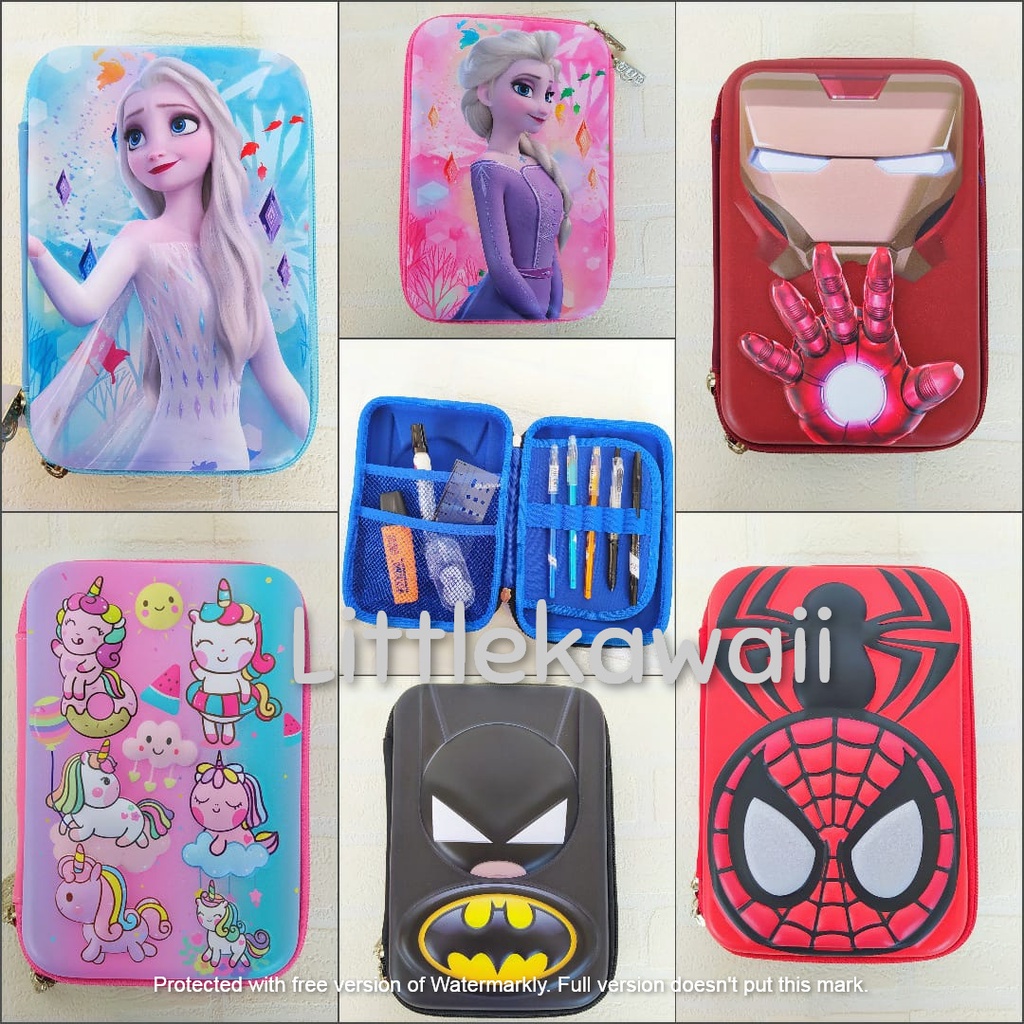 LK/Tempat Kotak Pensil Hardcase Frozen Batman Ironman Spiderman Karakter Fashion Anak Sekolah Import