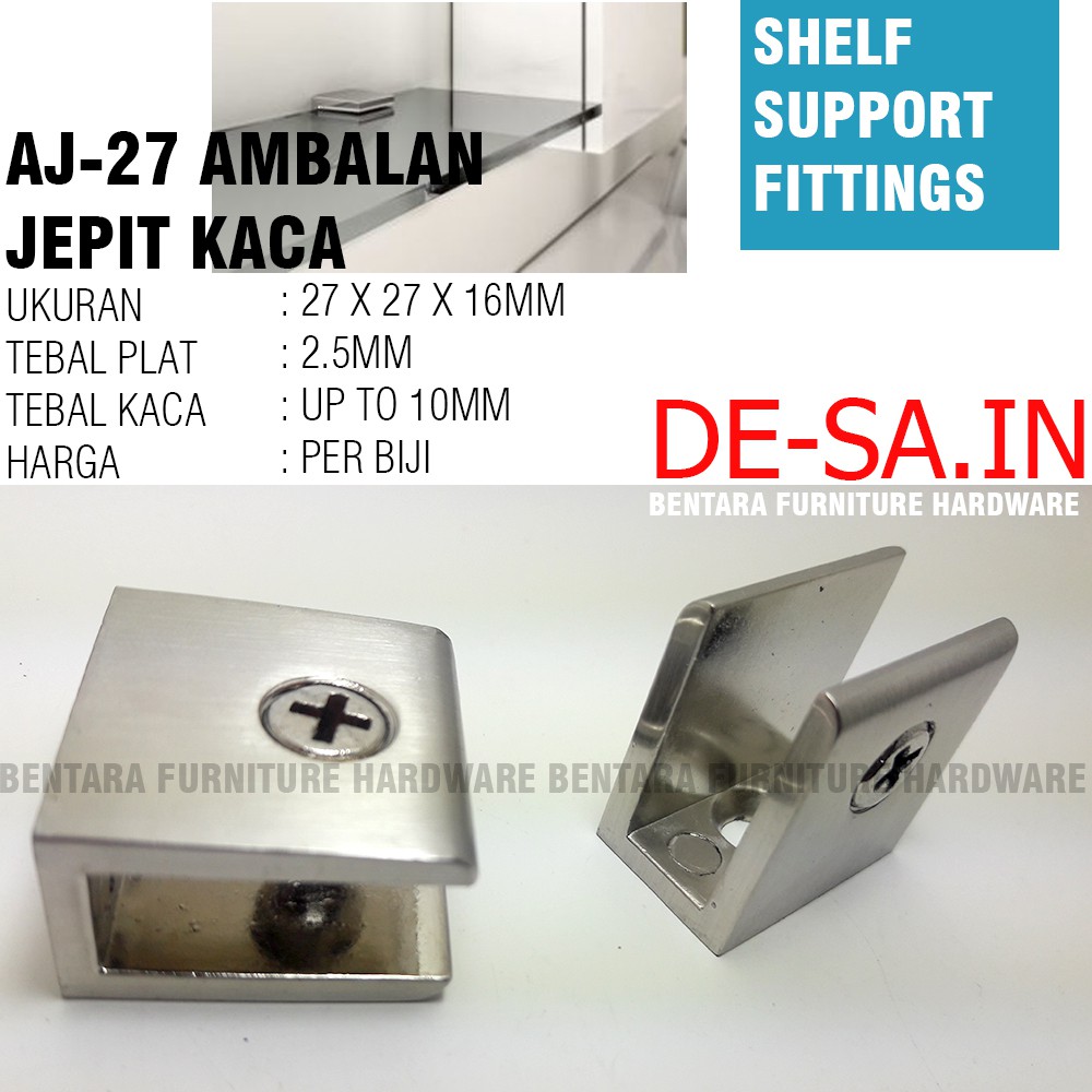 30MM Braket Ambalan Jepit Kaca Kotak 3CM Glass Shelf Brackets Zinc Alloy Glass Clamp Holder Fitting